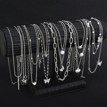 Juego de 13 collares sencillos con temperamento, mariposa, perla, corazón, estrella, circonita, color plateado, para mujer, joyería de moda, regalo