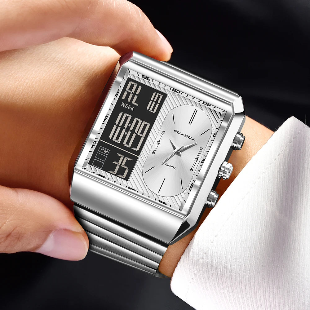 LIGE - Reloj digital cuadrado de moda para hombre, informal, deportivo, resistente al agua, de cuarzo, cronógrafo de lujo de la mejor marca FOXBOX