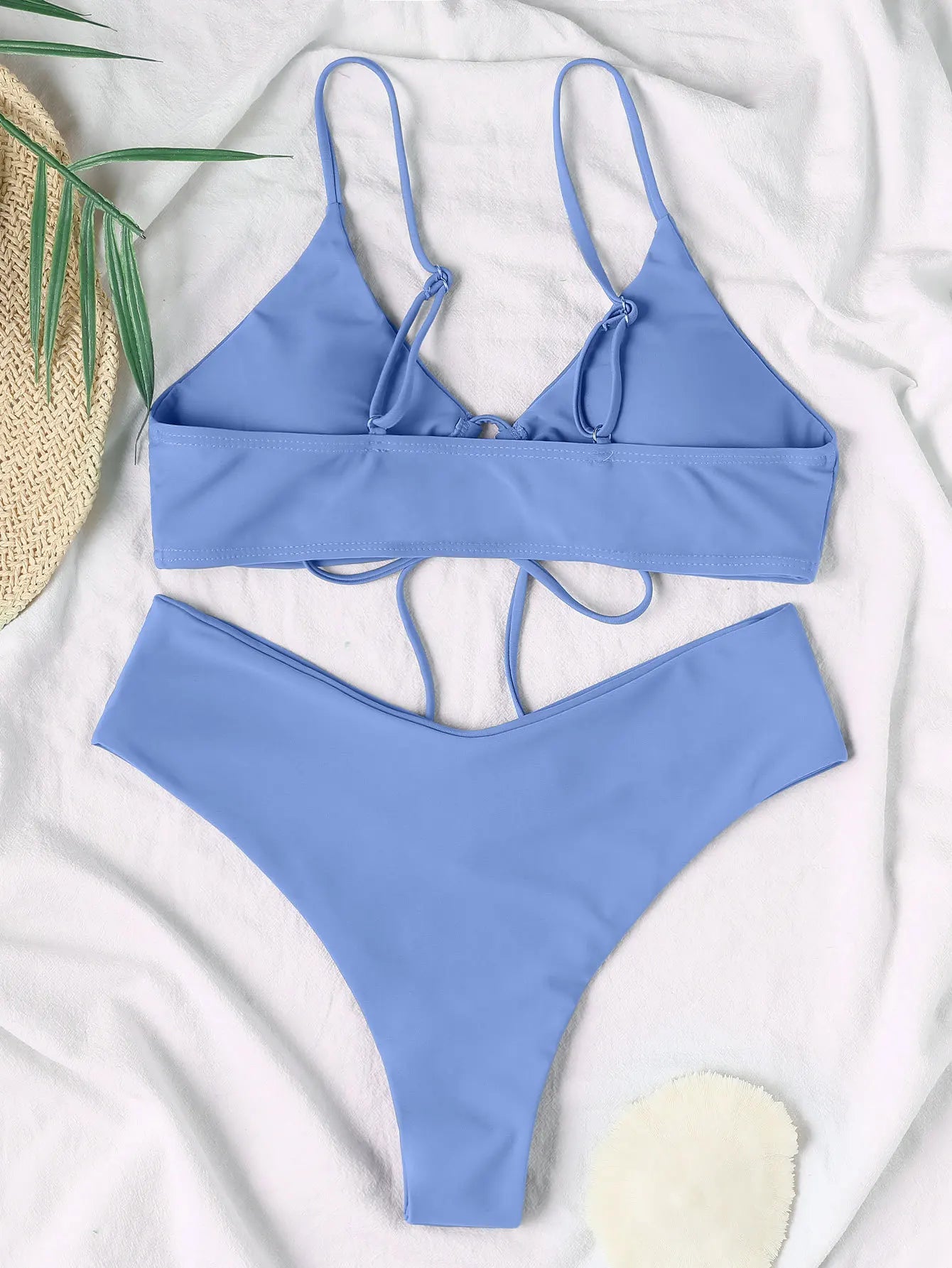 Nuevo conjunto de bikini de alta elasticidad para verano de 2025, dos piezas, color sólido, con cordones, traje de baño sexy para mujer, traje de baño de playa.
