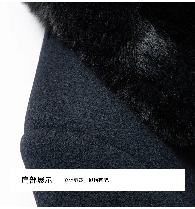 Abrigos de lana con cuello de piel para hombre, estilo informal de negocios, chaquetas extralargas de cachemir, gabardinas de invierno, forro polar de alta calidad para hombre, mezcla de lana cálida