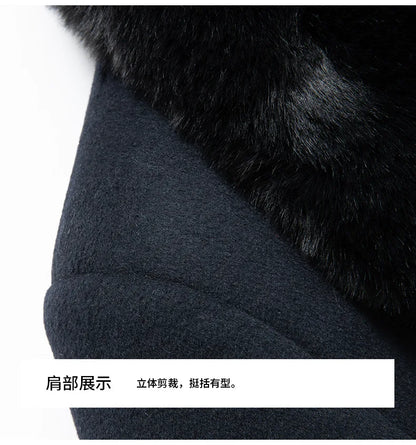 Abrigos de lana con cuello de piel para hombre, estilo informal de negocios, chaquetas extralargas de cachemir, gabardinas de invierno, forro polar de alta calidad para hombre, mezcla de lana cálida