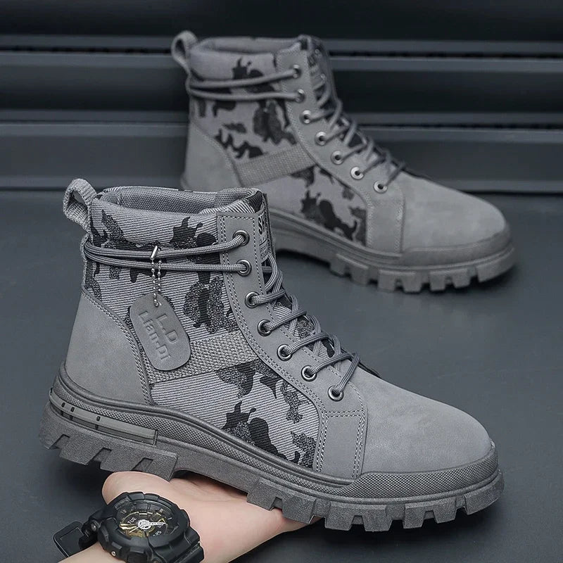 Botas altas para hombre, suela plana, ligeras, para senderismo, exteriores, negras, para correr, tenis, caminar, motocicleta