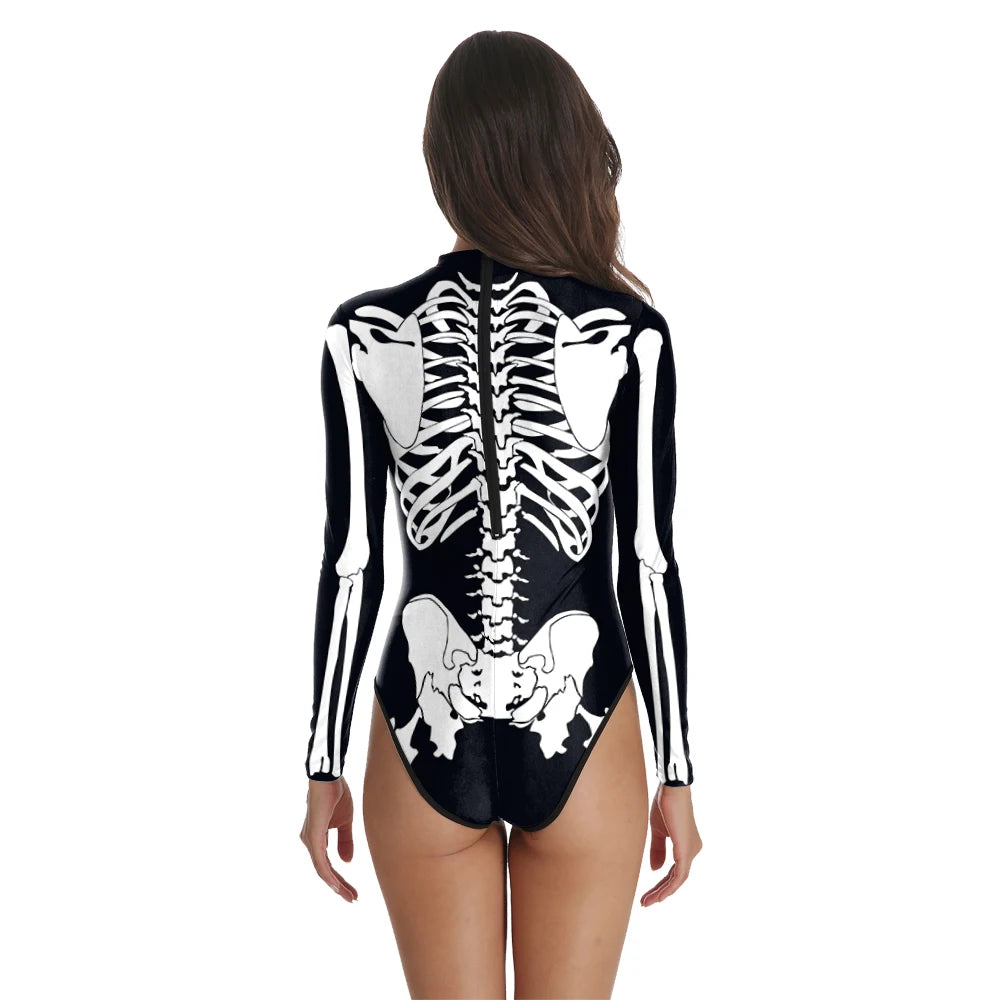 [You're My Secret] Halloween Costume Cosplay Skeleton Print Zenti Bodysuits Carnival Party Jumpsuit Outfit Women Day of The Dead