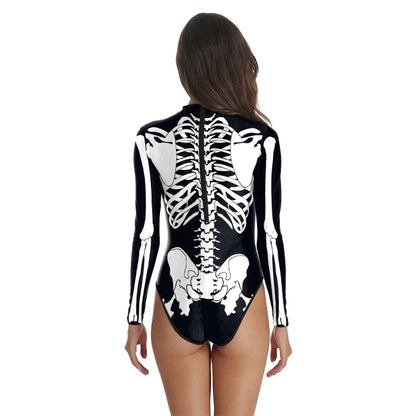 [You're My Secret] Halloween Costume Cosplay Skeleton Print Zenti Bodysuits Carnival Party Jumpsuit Outfit Women Day of The Dead