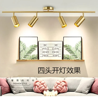 Iluminación para sala de estar, moderna y sencilla, foco LED dorado, foco de riel de latón, luz de techo para pared de fondo de habitación de guardarropa