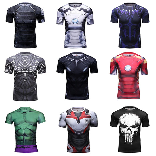 Ropa deportiva Marvel, camiseta de compresión de manga corta para hombre, para entrenamiento, deportes atléticos, fitness, gimnasio, running.