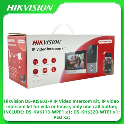 Kit de videoportero Hikvision DS-KIS603-P(C), estación de puerta para villa DS-KV6113-WPE1(C) PoE/Wifi, estación interior basada en IP DS-KH6320-WTE1
