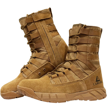 Botas tácticas de combate LAHORS de piel de ante ligera para hombre, ideales para senderismo al aire libre, estilo militar del desierto, transpirables, hasta el tobillo, fabricadas en material sintético.