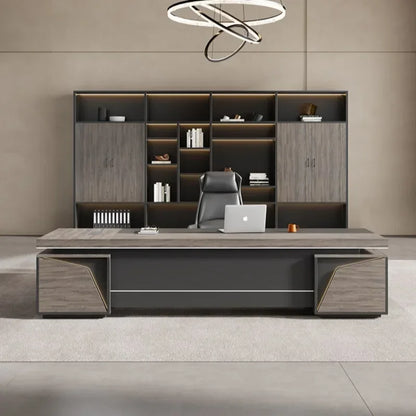Organizador de escritorio de oficina vintage de lujo ligero en forma de L, escritorios de computadora de madera oscura de mediados de siglo, muebles de oficina Work Art Bureau Meuble