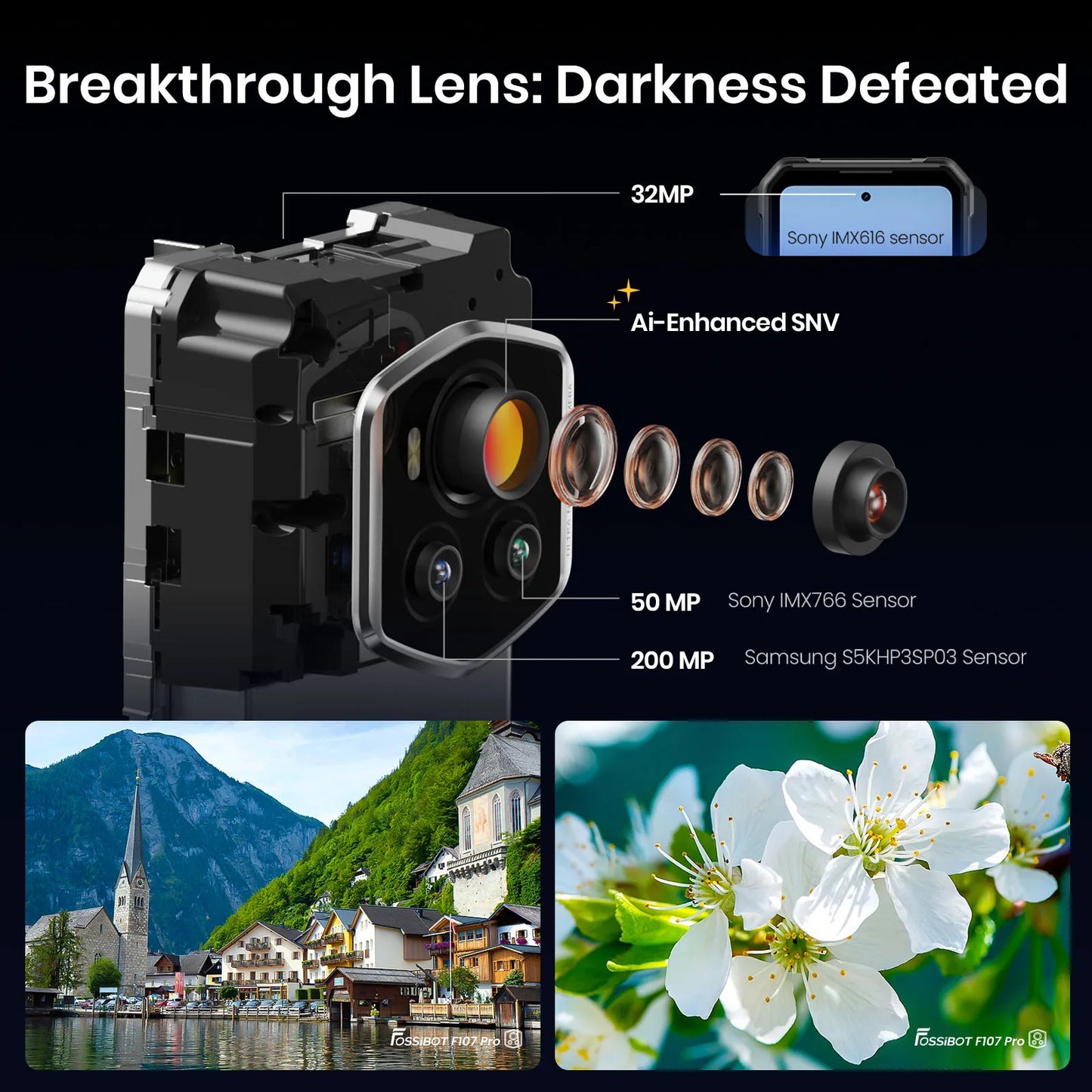 Teléfono móvil resistente Fossibot F107 Pro, 30 (12+18) GB + 512 GB, Android 15, batería de 28000 mAh, carga rápida de 66 W, cámara de 200 MP + 32 MP, 5G, NFC/GPS, doble linterna brillante.