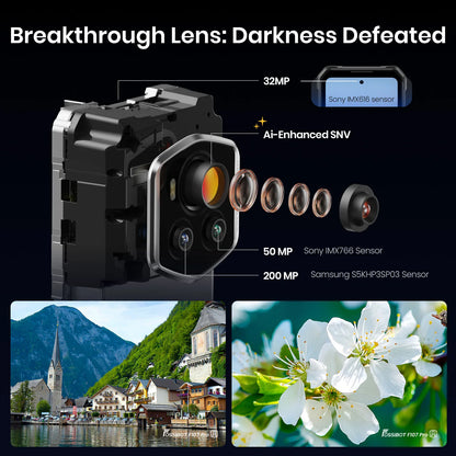 Teléfono móvil resistente Fossibot F107 Pro, 30 (12+18) GB + 512 GB, Android 15, batería de 28000 mAh, carga rápida de 66 W, cámara de 200 MP + 32 MP, 5G, NFC/GPS, doble linterna brillante.