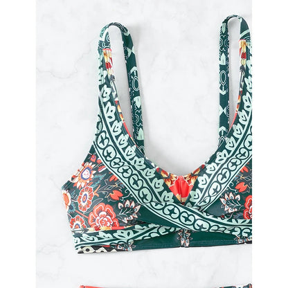 Conjunto de bikini para mujer, novedad de 2025, traje de baño de talla grande con efecto push up y estampado floral grande, ropa de playa.