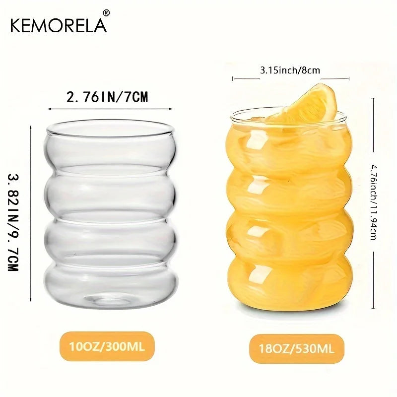 6 piezas de taza de vidrio con forma de onda, botella de agua, resistente al calor, para cerveza, té, café, jugo, leche, cafetería, regalo para el hogar