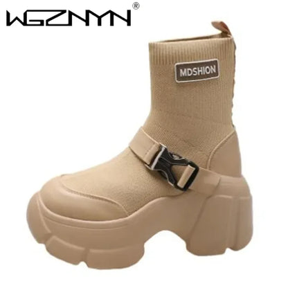 Botines de plataforma alta de 8 cm para mujer, botas cortas con suela gruesa y suela gruesa, antideslizantes, para motocicleta, para otoño