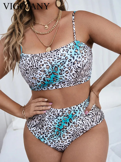 VigoJany 2025 Bikini de cintura alta con estampado de talla grande para mujer, traje de baño push up con tirantes, traje de baño de playa sin espalda, ropa de verano