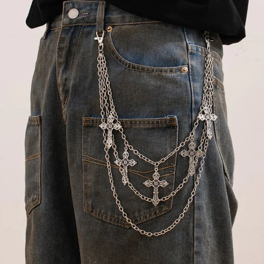 Cadena de metal punk para pantalones, estilo hip hop, con colgante de cruz, para jeans, accesorios para hombre y mujer, regalos.