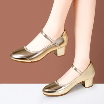 Zapatos Mary Jane de plataforma de piel suave, cómodos y combinables, de 3,5 cm y 5,5 cm, para primavera de 2025, con tacón de bloque mediano, para baile, oficina y mamá.