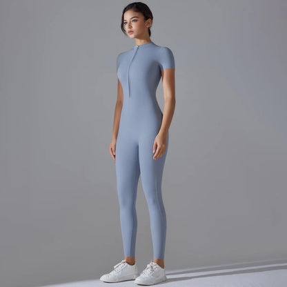 Women Zipper Bodysuits Fitness Sports Bodysuit Yoga Suit Breathable Quick Drying Sports Yoga Clothing Women Gym Push Up Workout