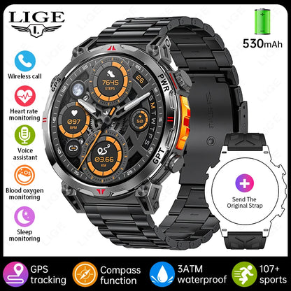 Reloj inteligente con GPS para hombre, pulsera deportiva con control del ritmo cardíaco, Bluetooth, llamadas, 530 mAh, resistente al agua hasta 3 ATM, 2025
