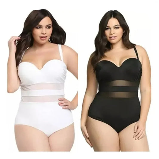 Trajes de baño de tallas grandes 2021 de una pieza, push up, cintura alta, malla entrecruzada, color sólido, monokini, trajes de baño para mujer.