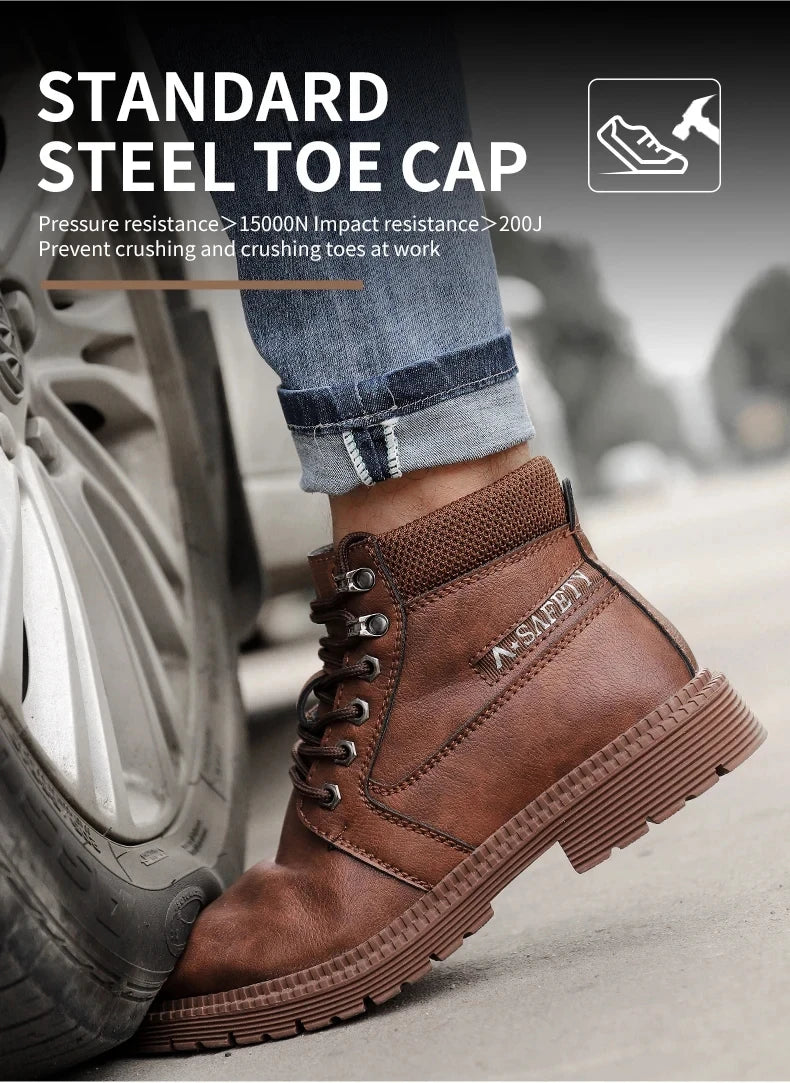 Botas de seguridad de trabajo para hombre, con puntera de acero de tamaño completo, a la moda, antirotura, zapatillas de trabajo, zapatos de seguridad indestructibles para hombre.
