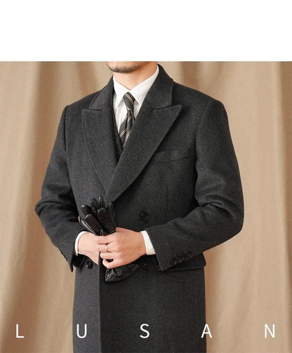 Abrigo Chester de lana 50% para hombre - 800 g. Chaqueta de campo retro cruzada de otoño/invierno.