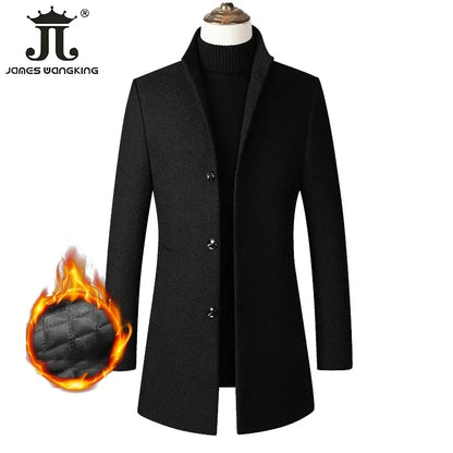 Tallas EUR S-XXL. Abrigo de lana grueso y cálido para hombre, con cuello alto, estilo casual de negocios, corte ajustado. Chaqueta de lana cortavientos para hombre.