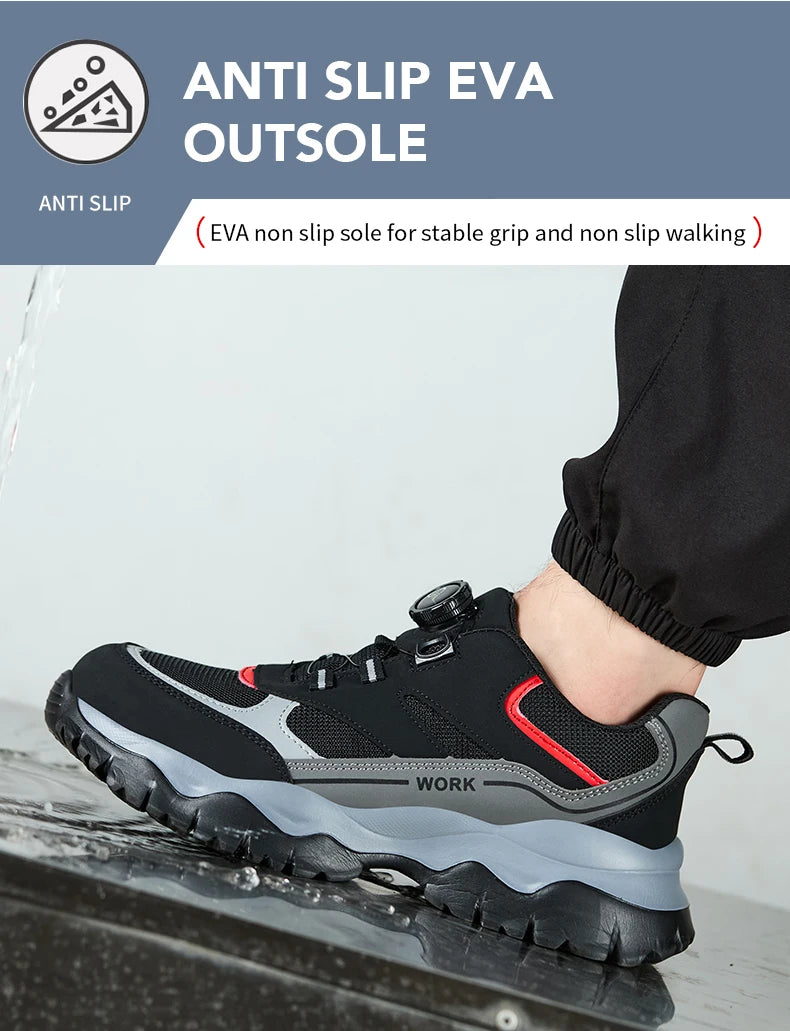 Zapatillas ligeras y transpirables con punta de acero para hombre, calzado de seguridad con protección antigolpes y antiperforación, con botones giratorios.