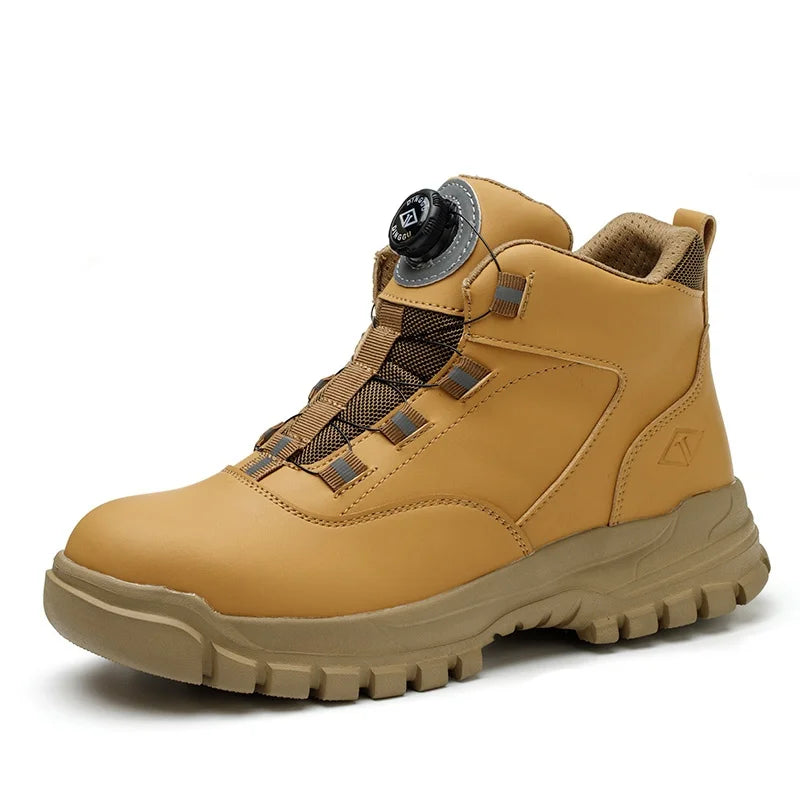Zapatos de seguridad con botones giratorios para hombre, botas de trabajo impermeables, antigolpes, antipinchazos, protectores, ligeros, para otoño e invierno.