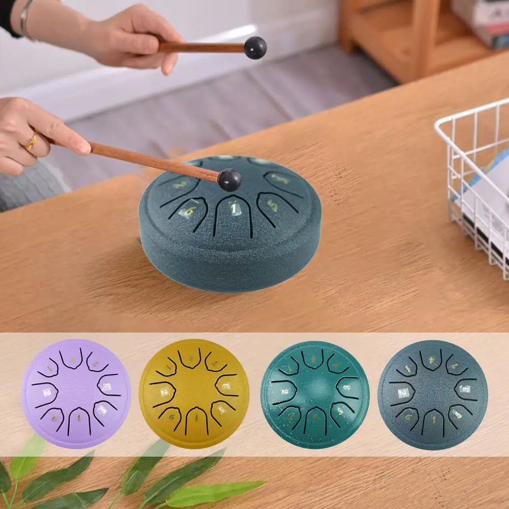 Tambor de lengüeta de acero de 4,5 pulgadas y 8 tonos, mini tambor de mano, baquetas, pandereta musical con accesorios, instrumento