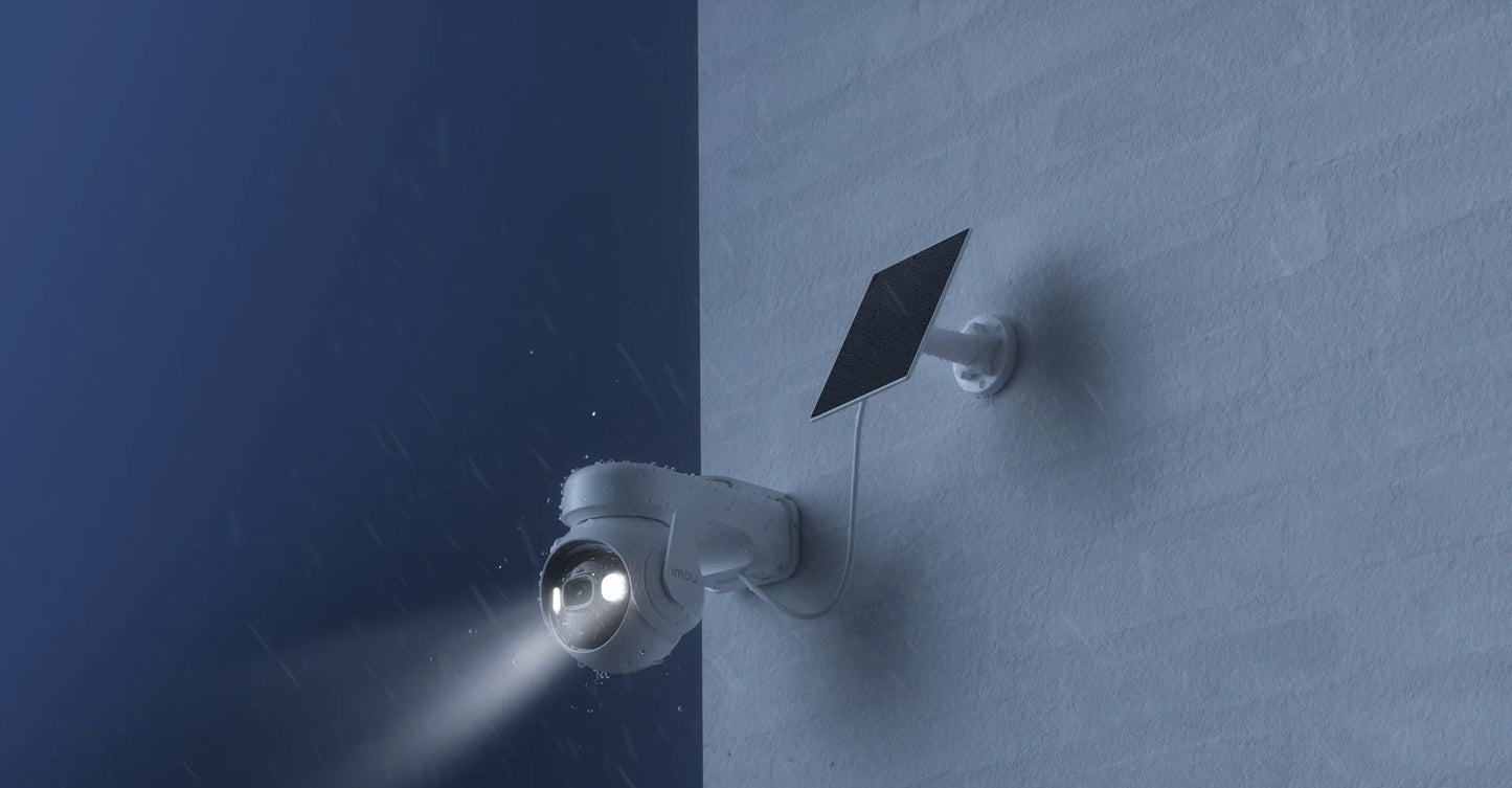 Cámara de seguridad IMOU Cell PT Lite de 3 MP con batería, paneles solares, visión nocturna a color, protección Wi-Fi y protección para exteriores.