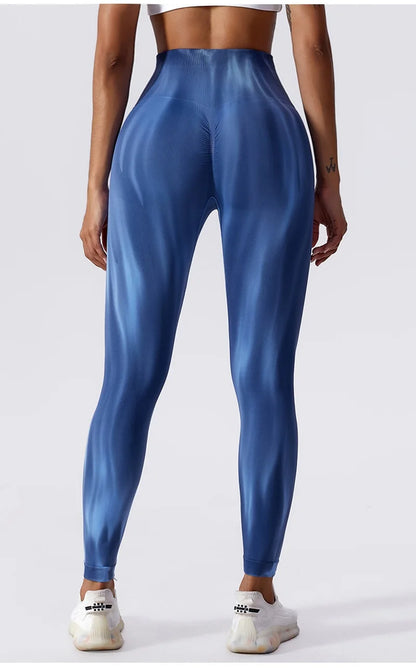Pantalones de yoga para mujer con estampado tie-dye Cloud Rise, leggings deportivos sexys para gimnasio, mallas sin costuras, pantalones de cintura alta para entrenar.