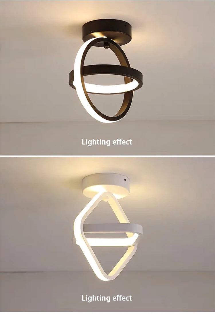 Lámpara de techo LED moderna de 2 anillos con diseño creativo. Ideal para interiores: pasillo, balcón, oficina.