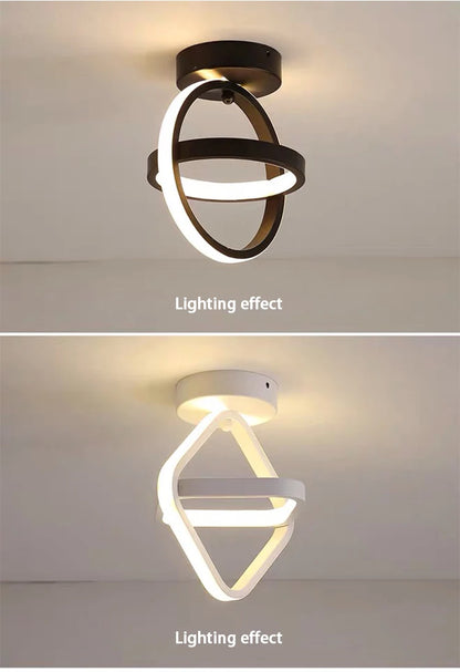Lámpara de techo LED moderna de 2 anillos con diseño creativo. Ideal para interiores: pasillo, balcón, oficina.