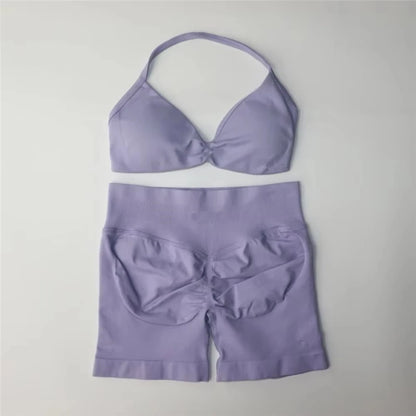 Women's Electric Blue Blossom High Stretch Top Sports Bra Shorts Set Comfortable Gym Workout Yoga Active Wear Impact Outfit