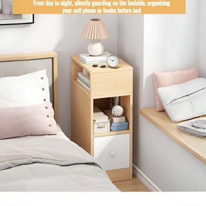 Mesita de noche moderna y sencilla con cajón, armario multifuncional para dormitorio y sala de estar, organizador con estantes.