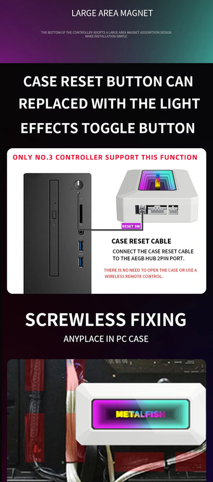 METALFISH Divisor de ventilador ARGB con PWM de 4 pines para refrigeración de ordenador, radiador de CPU SYNC, tira de luces LED de 5 V y 3 pines, mando a distancia