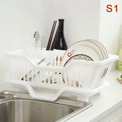 Escurridor de cocina con tabla de drenaje para encimera, utensilios, platos, palillos, tazones y cucharas.