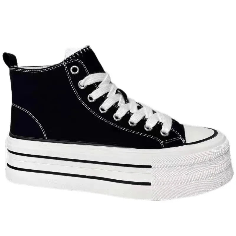 Zapatos de lona altos para mujer, transpirables, con suela gruesa de goma, estilo universitario, versátiles, para verano, color blanco