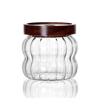 Recipiente hermético de vidrio rayado con tapa de madera para almacenamiento en la cocina, botellas, frascos, recipientes para alimentos, granos de café, cereales y dulces.