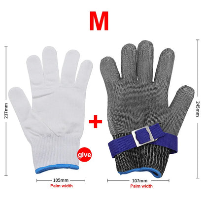 Guante de metal, guante de acero inoxidable, guante de acero inoxidable, guante de malla metálica resistente a cortes, guante para cortar carne, trabajo con motosierra