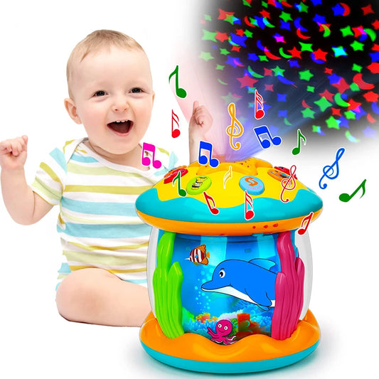 Juguetes para bebés de 1 a 3 años, proyector giratorio de luz oceánica, juguetes musicales Montessori, juguetes sensoriales educativos tempranos para niños pequeños.