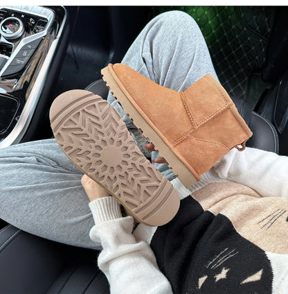 Botas de nieve integradas de piel de oveja y lana para hombres y mujeres, cuero auténtico y piel, botas de invierno gruesas y cálidas para mujer.