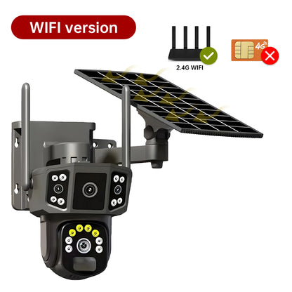 Cámara de seguridad inalámbrica 6K de 12 MP con movimiento horizontal y vertical; cámara IP WiFi para exteriores de 5 MP con SIM 4G, alimentación solar/batería; cámaras de vigilancia PT de 3 MP.