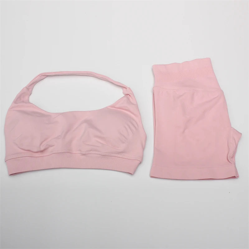 Women's Electric Blue Blossom High Stretch Top Sports Bra Shorts Set Comfortable Gym Workout Yoga Active Wear Impact Outfit