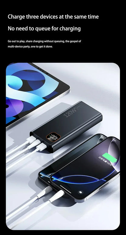 Batería externa portátil Xiaomi de 500.000 mAh y 120 W con carga ultrarrápida y gran capacidad, con pantalla digital para iPhone y Huawei.