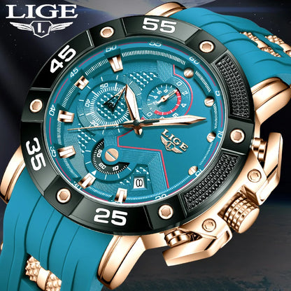 Relojes LIGE para hombre, marca superior, lujo, esfera grande, silicona, militar, deportivo, impermeable, cuarzo, para hombre, Relogio Masculino.