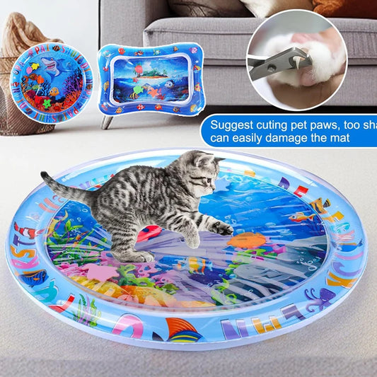 Tapete de juego sensorial acuático inflable y grueso para gatos y perros, tapete de juego para mascotas con temática de peces, mar y océano, juguete sensorial acuático.