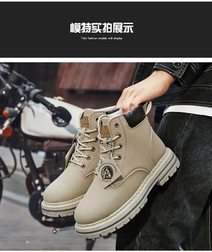 Botas altas de piel para hombre, zapatos de moda para motociclista, botines de invierno con cordones, botas vaqueras.