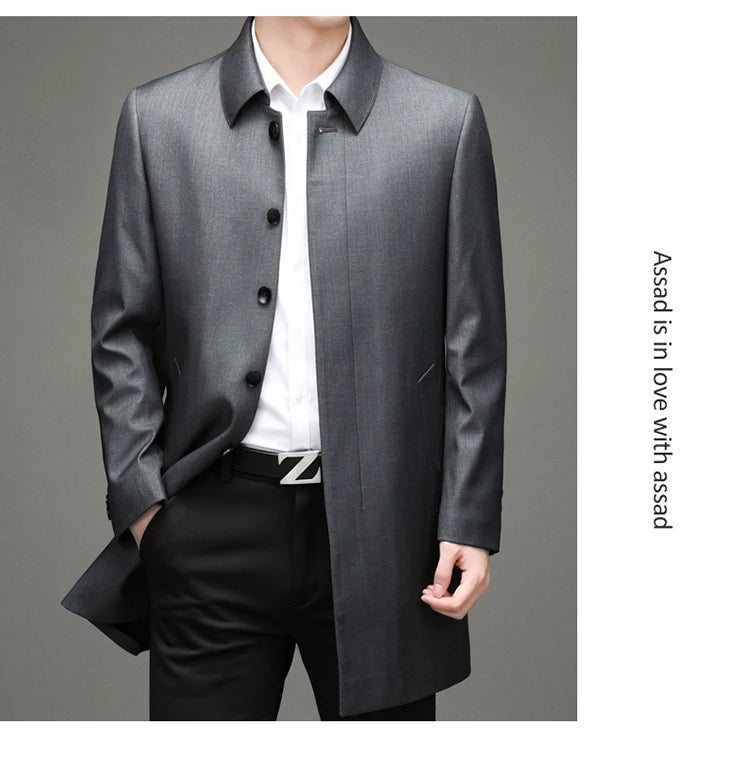 Gabardina coreana Maxbarley para hombre, otoño 2025, estilo casual de negocios, cortavientos, abrigo largo de estilo urbano.